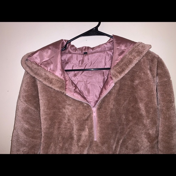 Tan/Pink Sherpa fluffy jacket - Picture 5 of 7